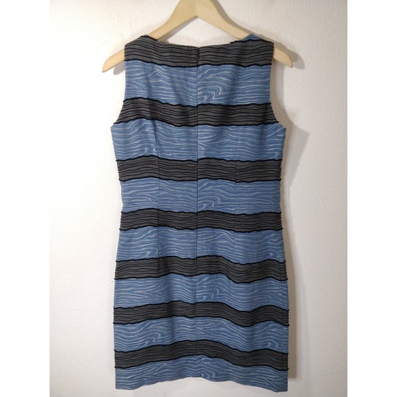 Piazza Sempione Blue Gray Striped Textured Embroidered Sleeveless Sheath Dress 6 - Picture 6 of 12